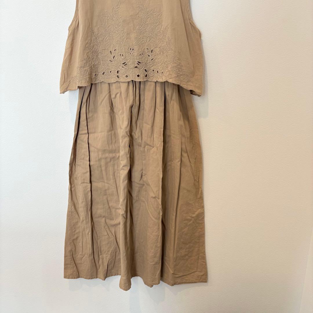 .アールピーエス 刺繍　ノースリーブワンピース 綿100％ ベージュ Mサイズ 3