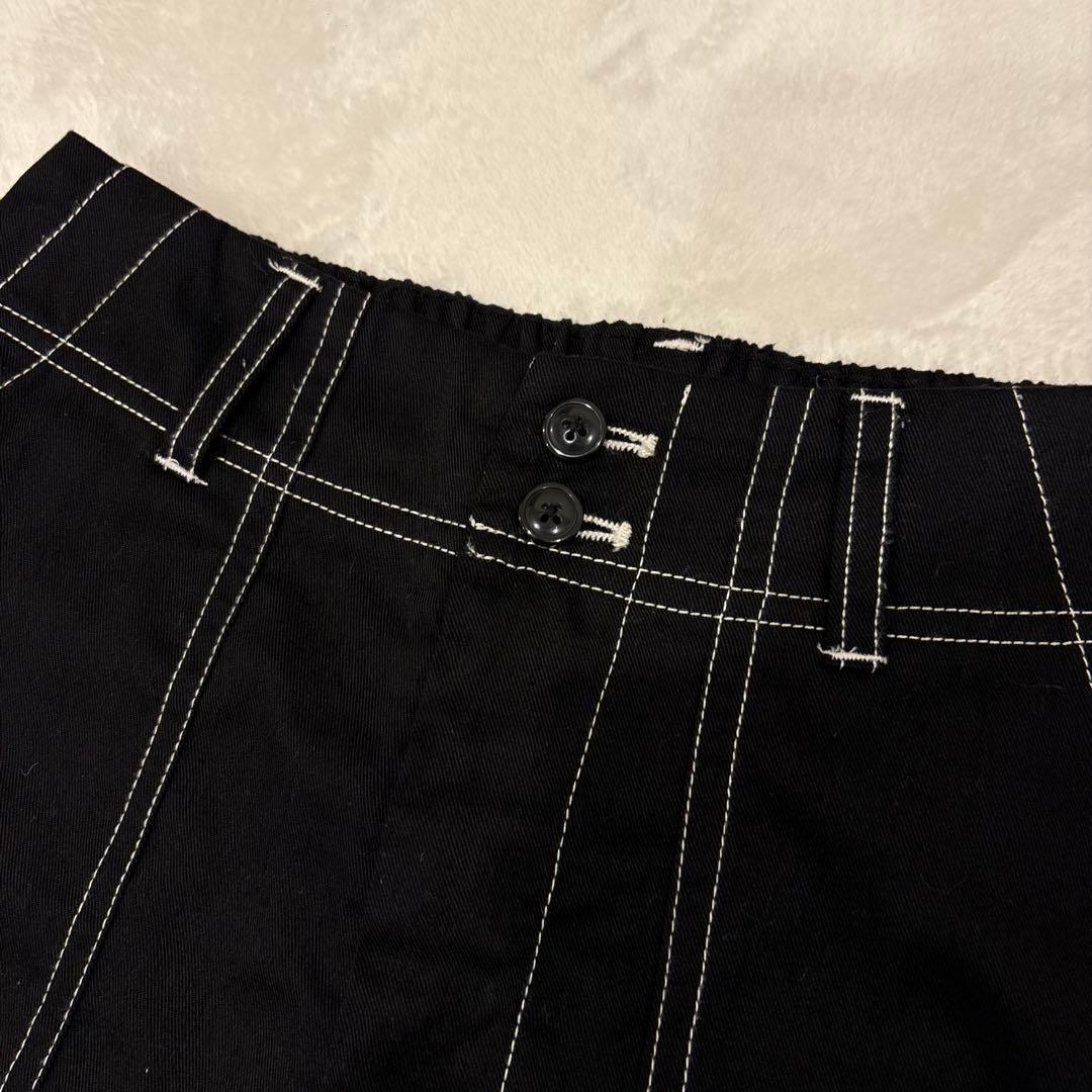 .ワイドパンツ ステッチ　黒 ブラック　ガウチョ　ワークパンツ　無地　カジュアル 4