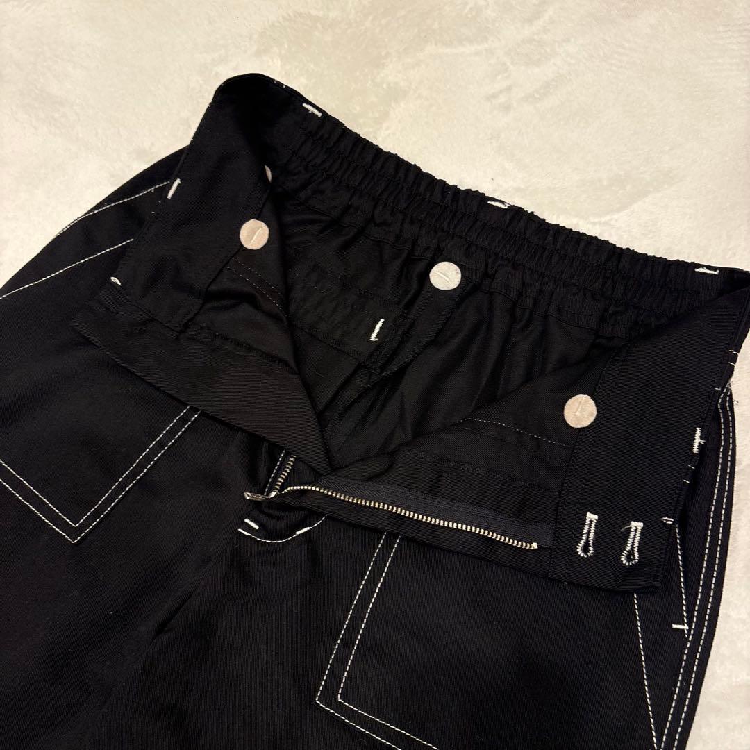 .ワイドパンツ ステッチ　黒 ブラック　ガウチョ　ワークパンツ　無地　カジュアル 5