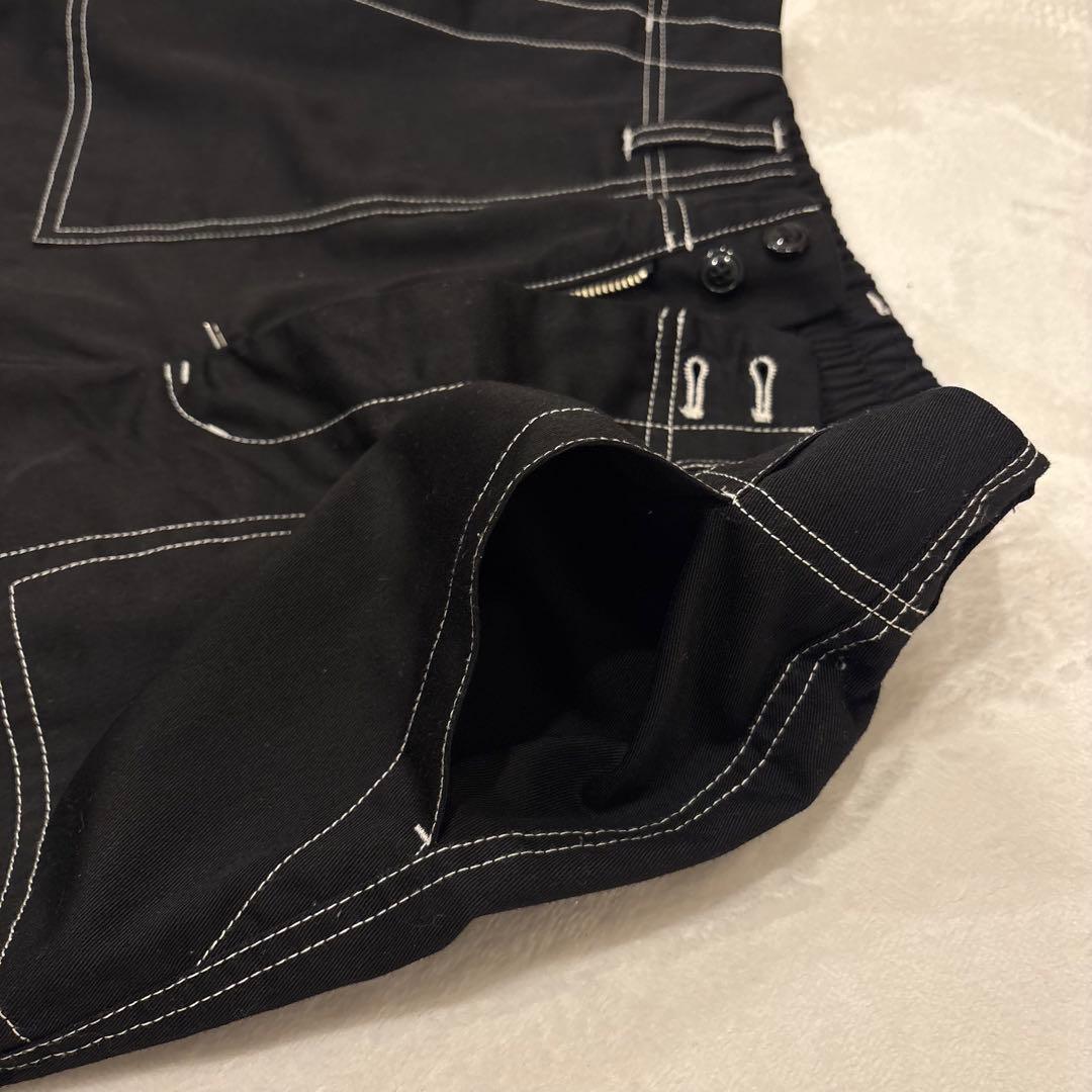 .ワイドパンツ ステッチ　黒 ブラック　ガウチョ　ワークパンツ　無地　カジュアル 6