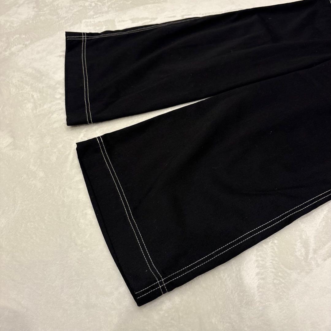 .ワイドパンツ ステッチ　黒 ブラック　ガウチョ　ワークパンツ　無地　カジュアル 7