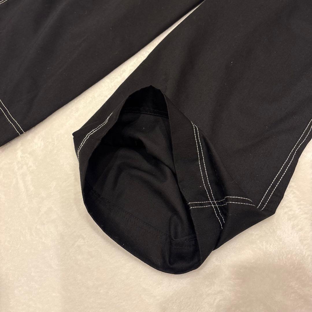 .ワイドパンツ ステッチ　黒 ブラック　ガウチョ　ワークパンツ　無地　カジュアル 8