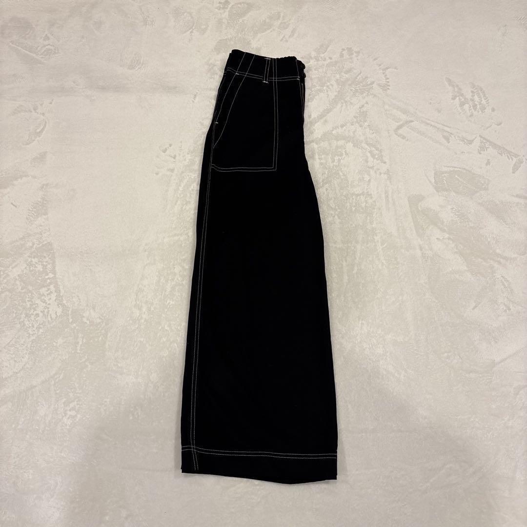 .ワイドパンツ ステッチ　黒 ブラック　ガウチョ　ワークパンツ　無地　カジュアル 10