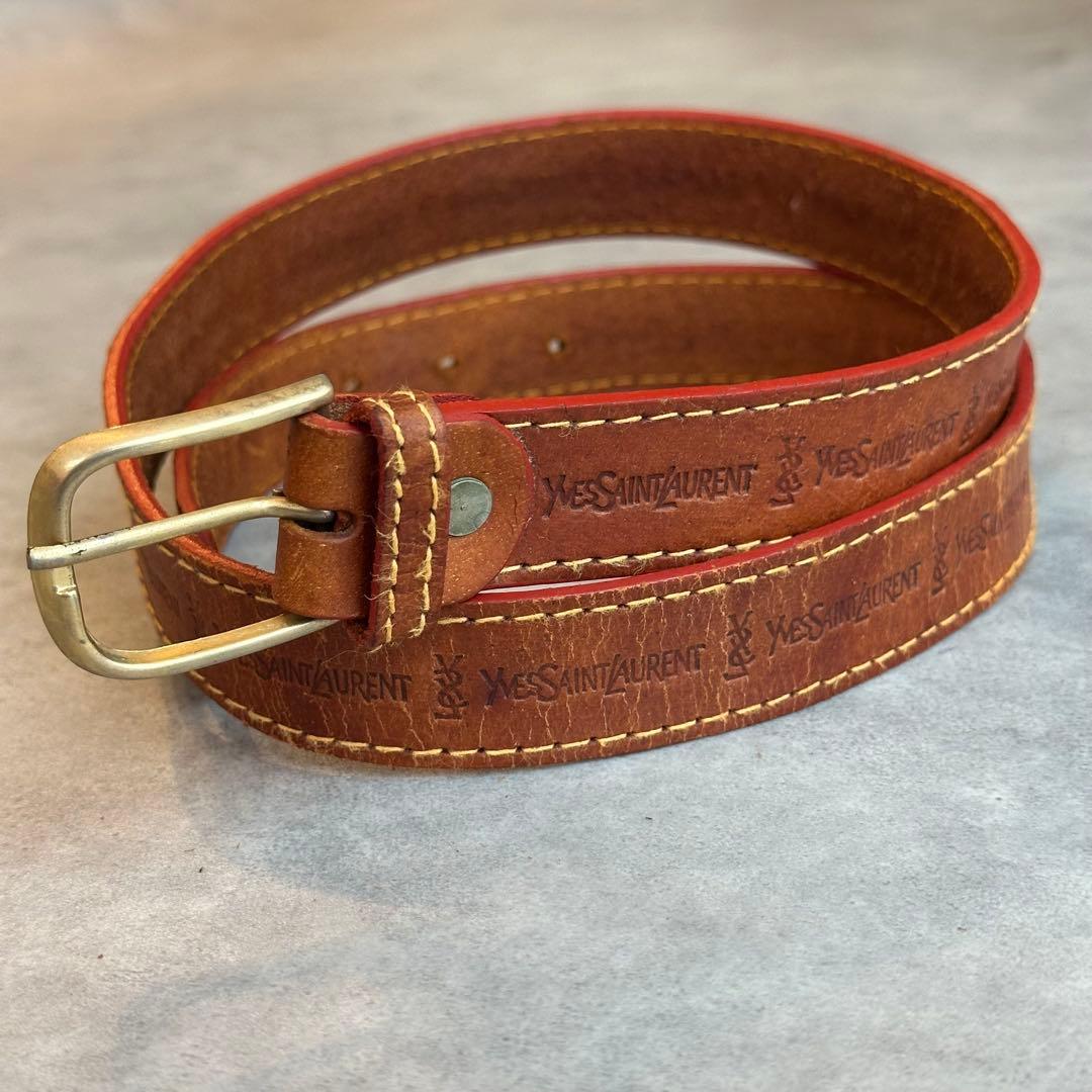希少✨80s Yves Saint Laurent エンボスロゴ　レザーベルト