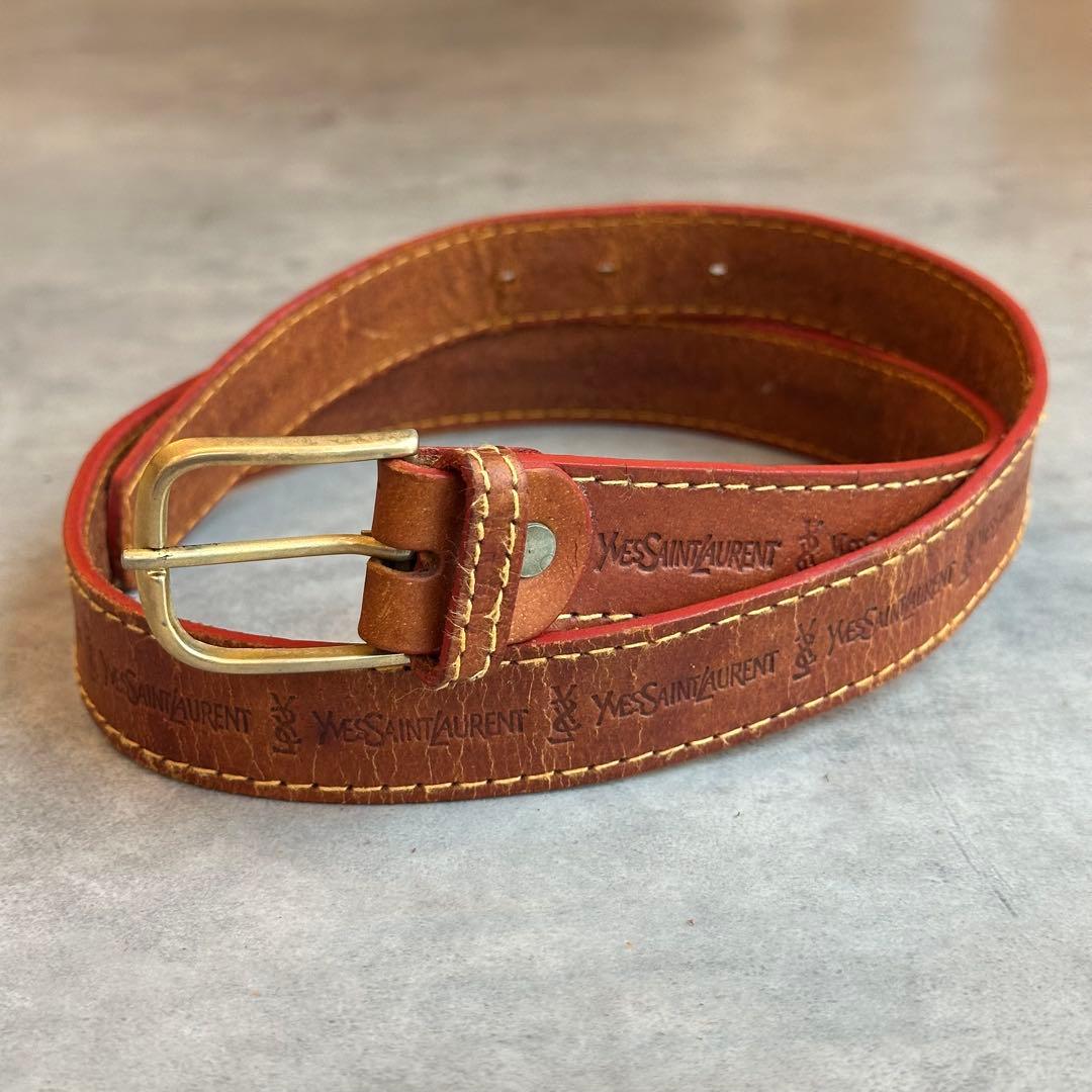 希少✨80s Yves Saint Laurent エンボスロゴ　レザーベルト 2