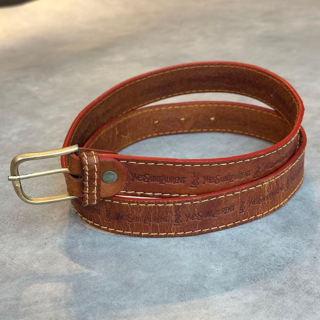 希少✨80s Yves Saint Laurent エンボスロゴ　レザーベルト 3