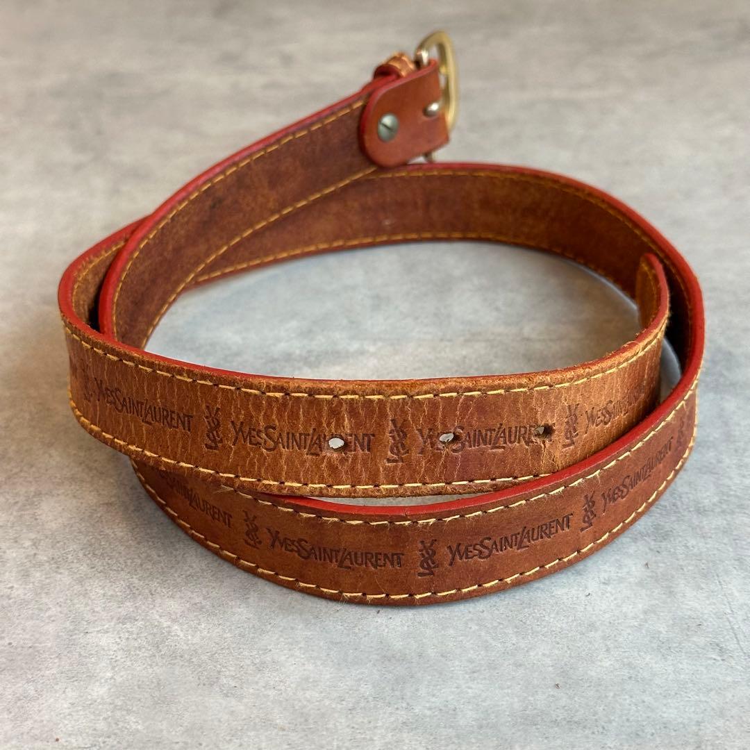 希少✨80s Yves Saint Laurent エンボスロゴ　レザーベルト 4