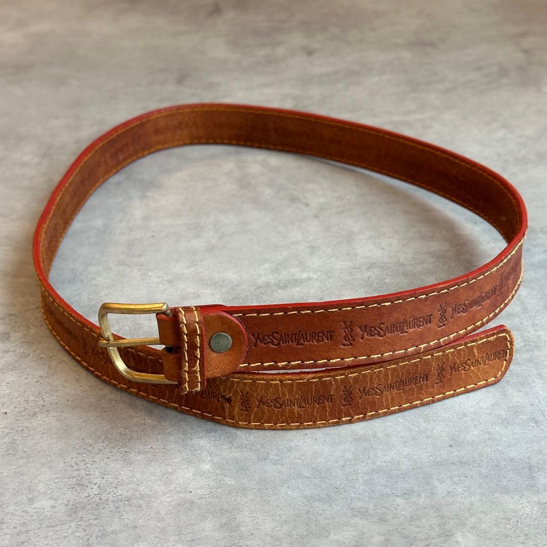 希少✨80s Yves Saint Laurent エンボスロゴ　レザーベルト 5