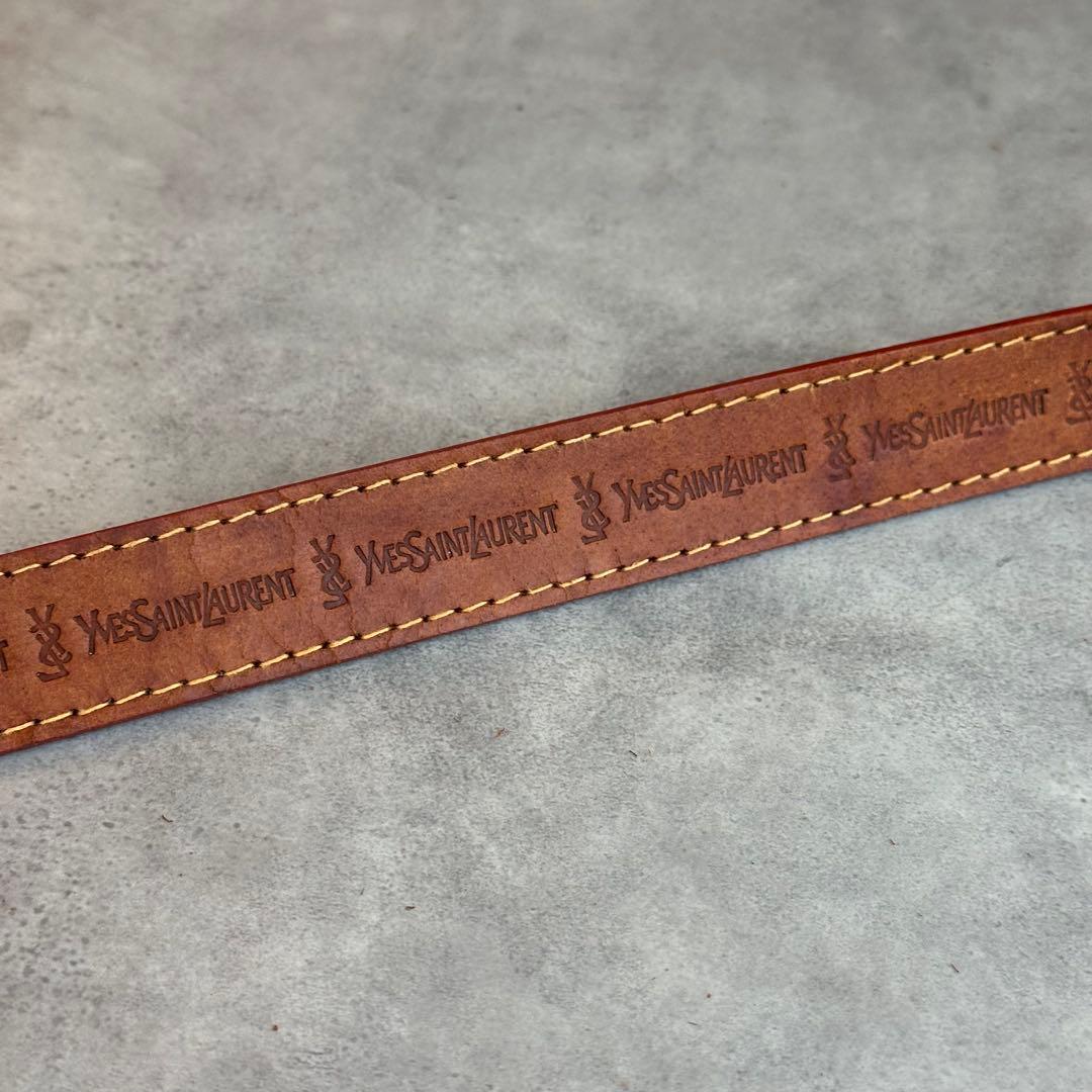 希少✨80s Yves Saint Laurent エンボスロゴ　レザーベルト 10
