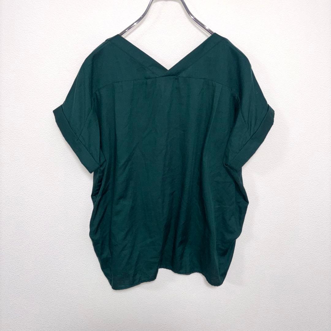 PLST ダークグリーン Vネック 半袖ブラウス M d750 11