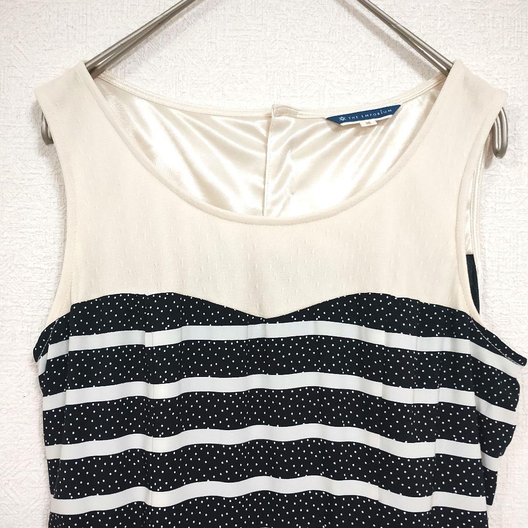 ジエンポリアム ノースリーブ ミニ異素材ワンピース 黒と白のストライプ M 2