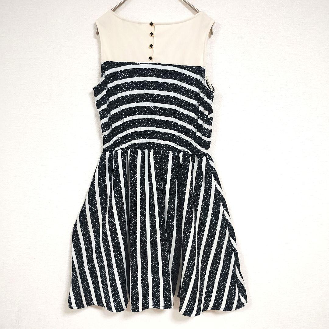 ジエンポリアム ノースリーブ ミニ異素材ワンピース 黒と白のストライプ M 6