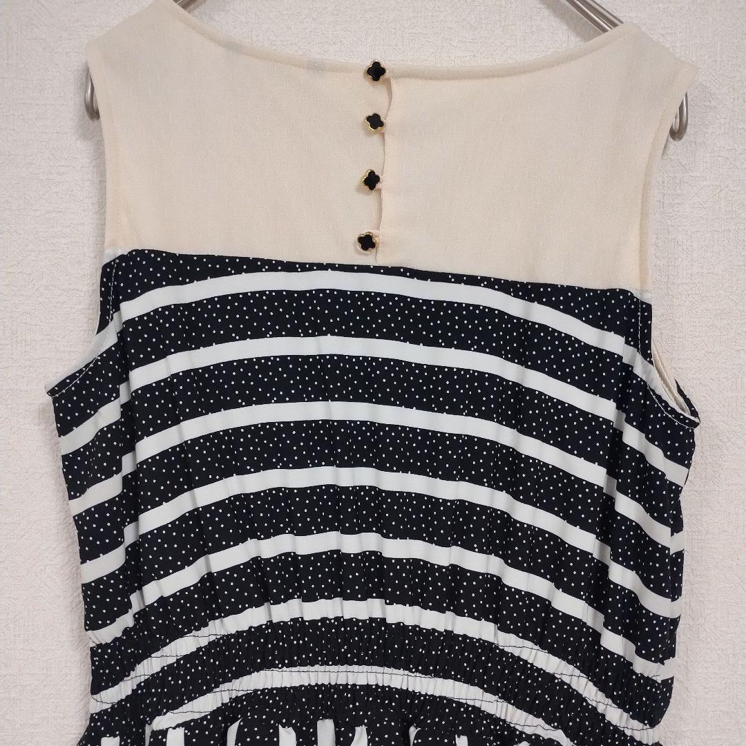 ジエンポリアム ノースリーブ ミニ異素材ワンピース 黒と白のストライプ M 7