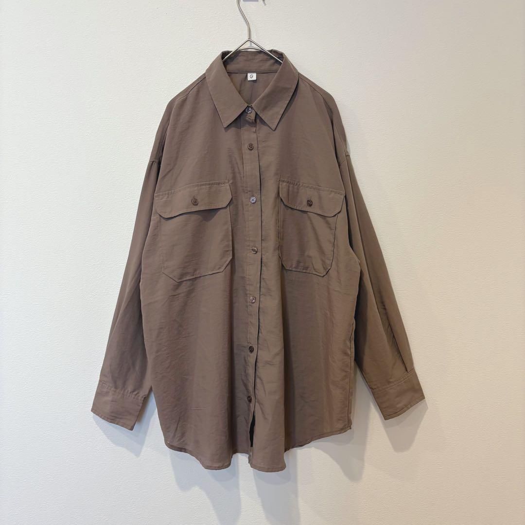 .【美品✨】長袖シャツ ゆったり カジュアル ブラウン 茶色　M 無地　シンプル