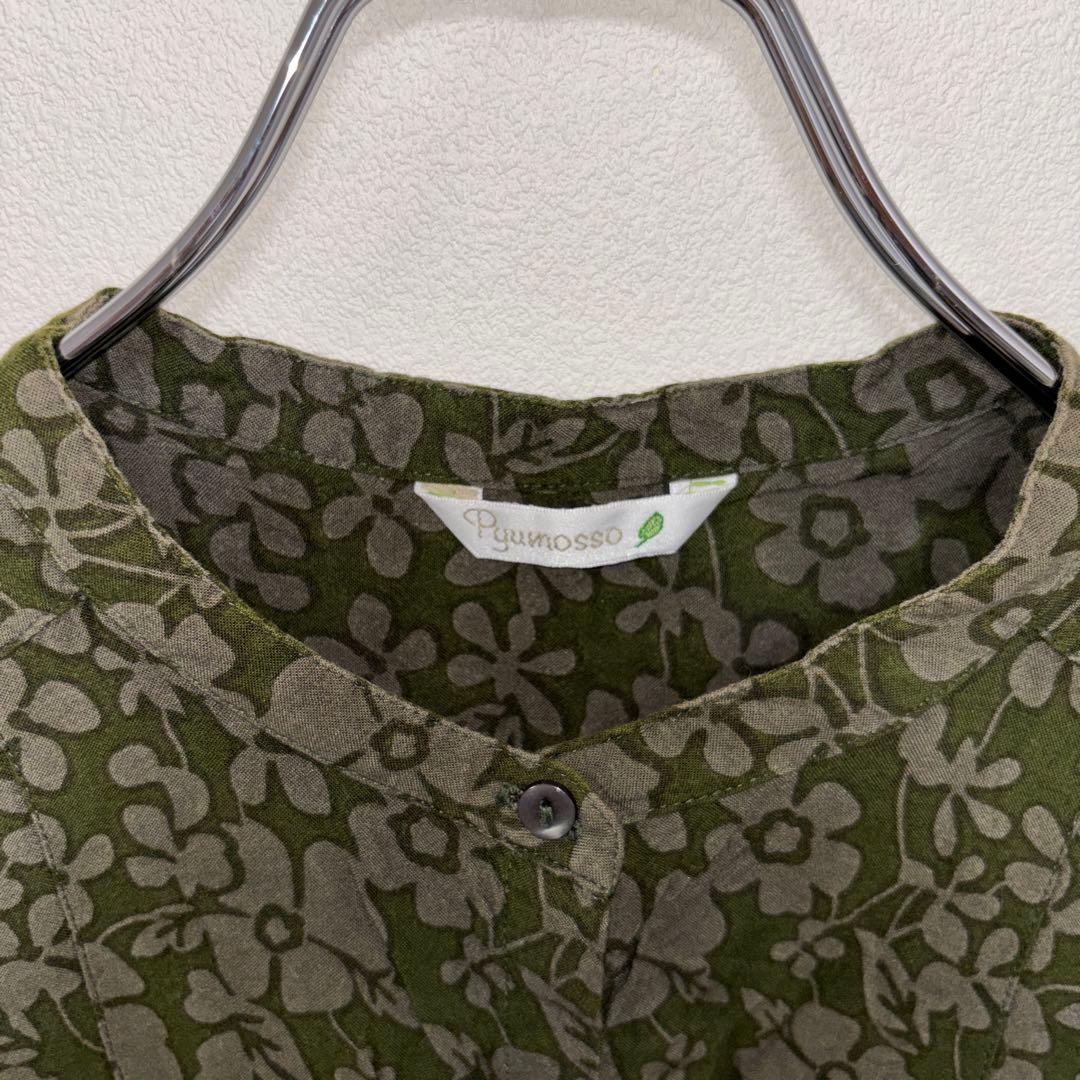 Pyumosso ピューモッソノースリーブシャツ Mオリーブグリーンd730 3