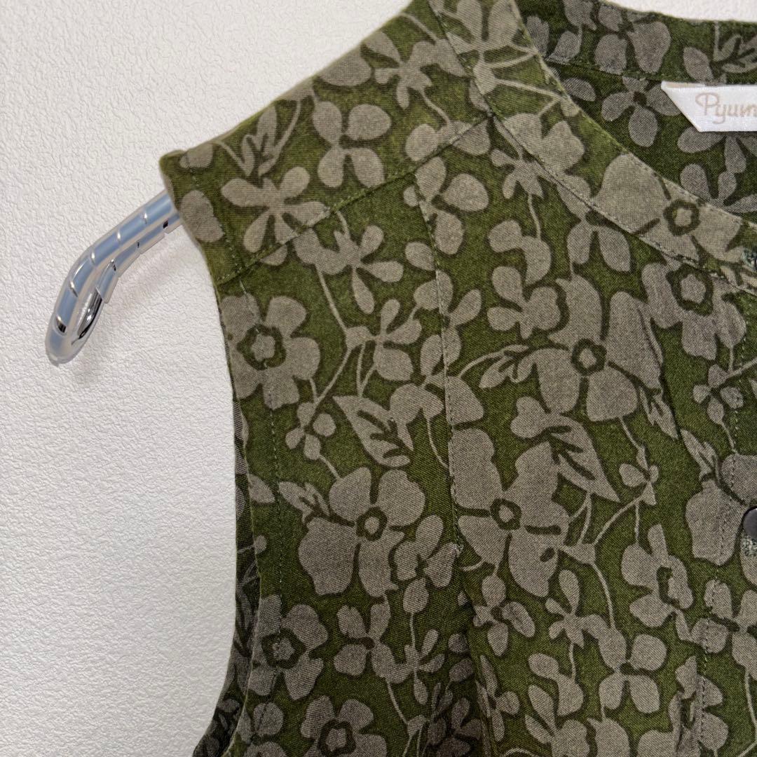 Pyumosso ピューモッソノースリーブシャツ Mオリーブグリーンd730 4