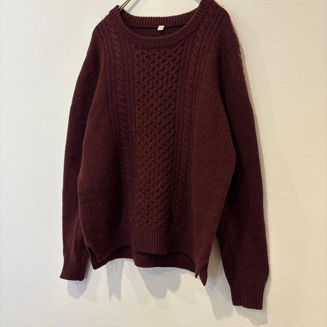 ケーブル ニット セーター　ボルドー LL 長袖 ウール混 秋冬　無地　シンプル 3