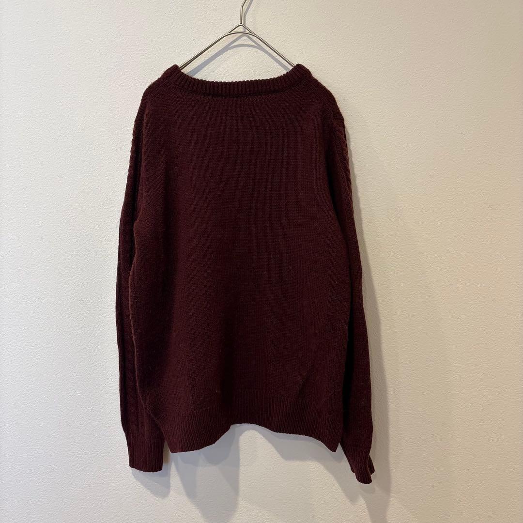 ケーブル ニット セーター　ボルドー LL 長袖 ウール混 秋冬　無地　シンプル 4
