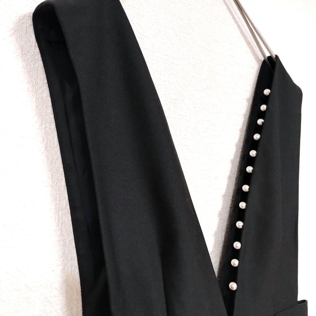 proportionプロポーション 黒ノースリーブフレアドレス M ビジュー 2