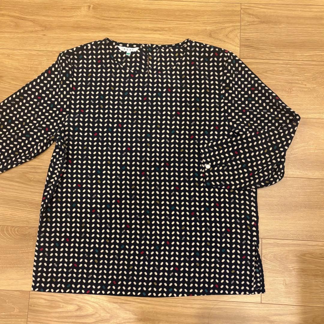 .【美品】B.B.N.Y 柄 長袖　ブラウス 黒 ブラック　薄手 M相当