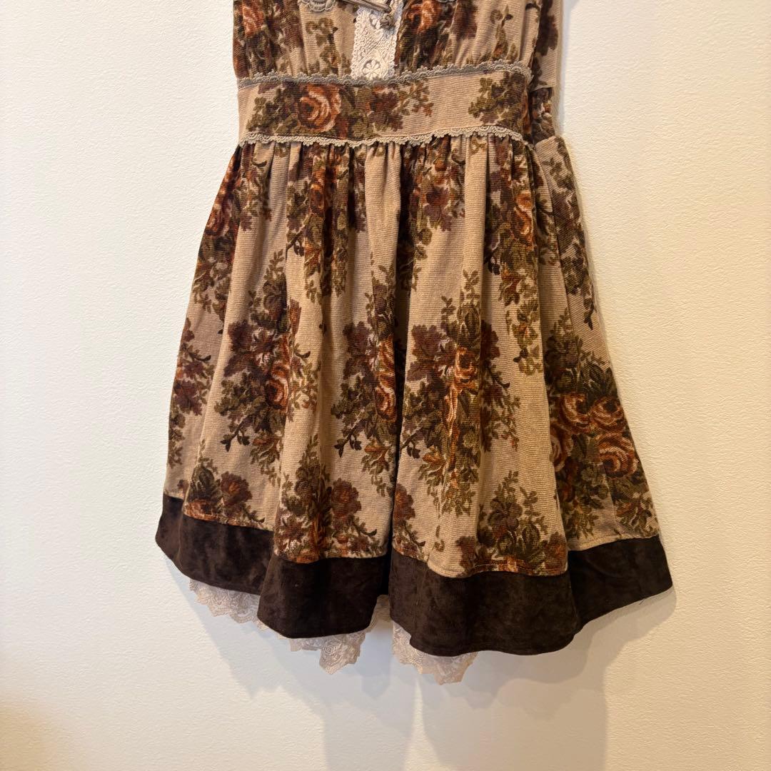 アクシーズファム フレアワンピース 花柄 レース ひざ丈 茶 M ノースリーブ 4