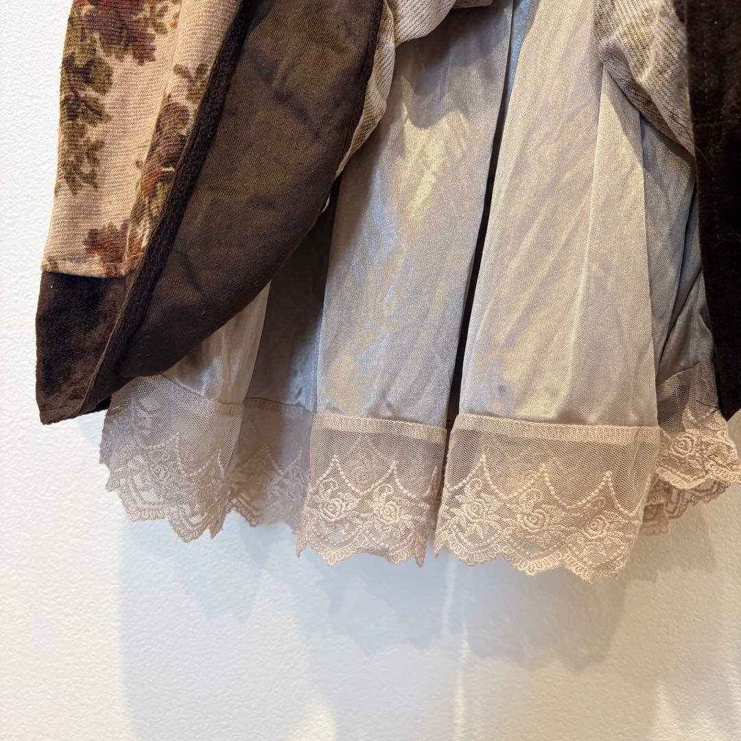 アクシーズファム フレアワンピース 花柄 レース ひざ丈 茶 M ノースリーブ 8