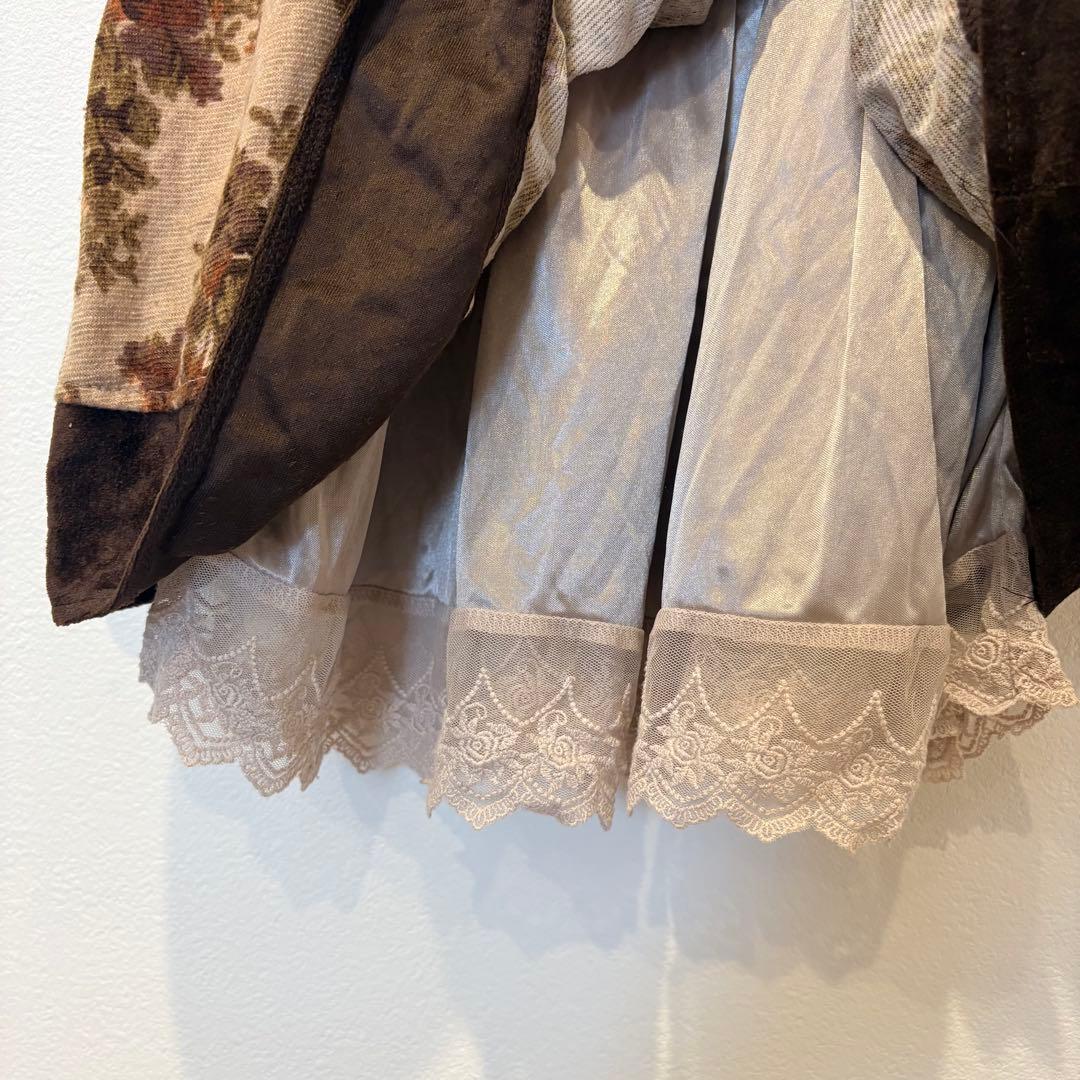 アクシーズファム フレアワンピース 花柄 レース ひざ丈 茶 M ノースリーブ 9