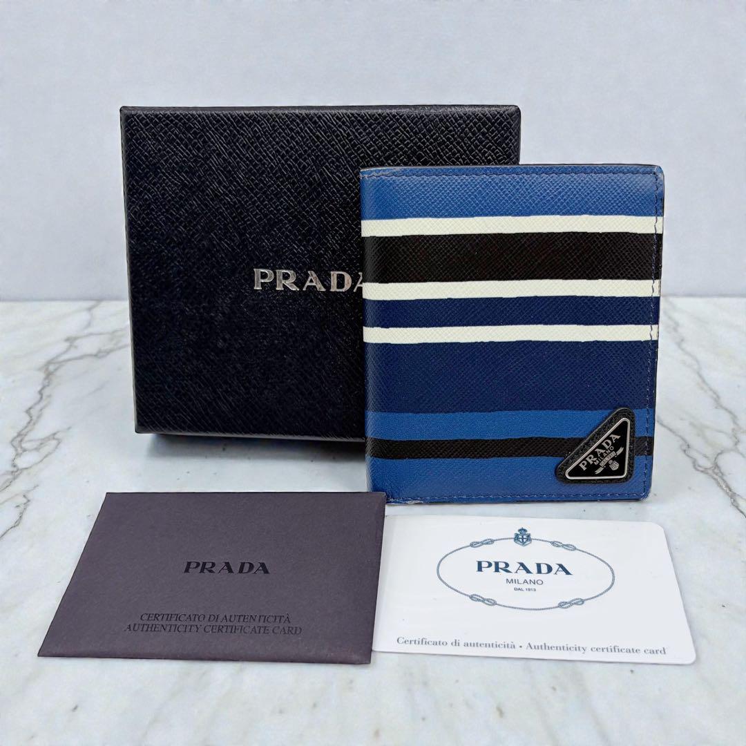 ⭐️美品⭐️ プラダ サフィアーノ ストライプ コンパクトウォレット