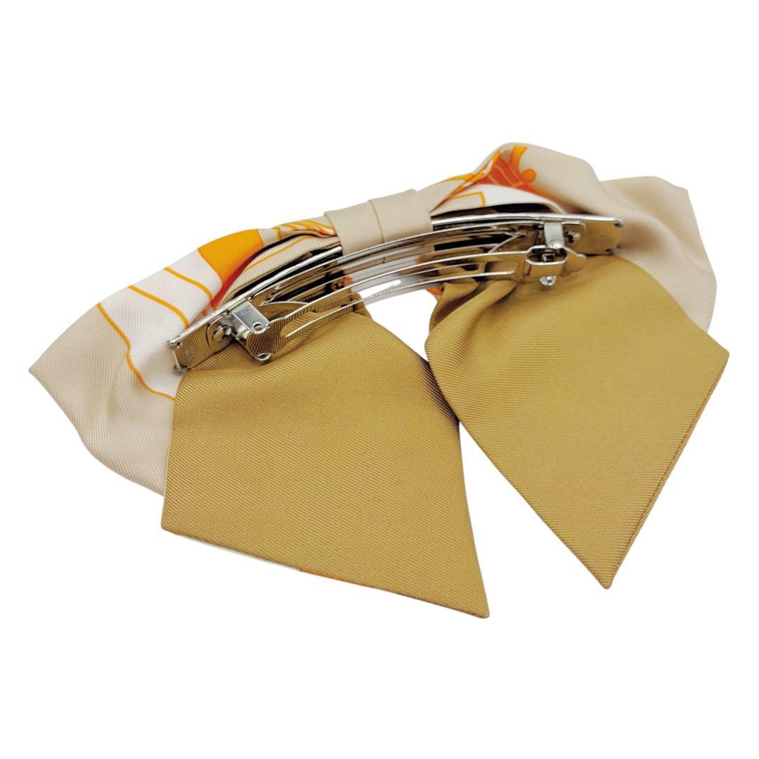 ⭐️未使用⭐️ エルメス グルネル バレッタ リボン シルク ベージュ オレンジ 3