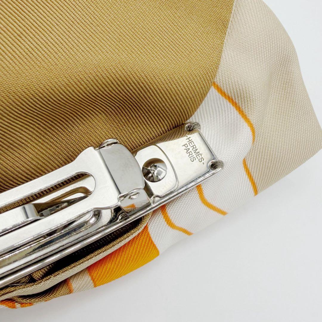 ⭐️未使用⭐️ エルメス グルネル バレッタ リボン シルク ベージュ オレンジ 5