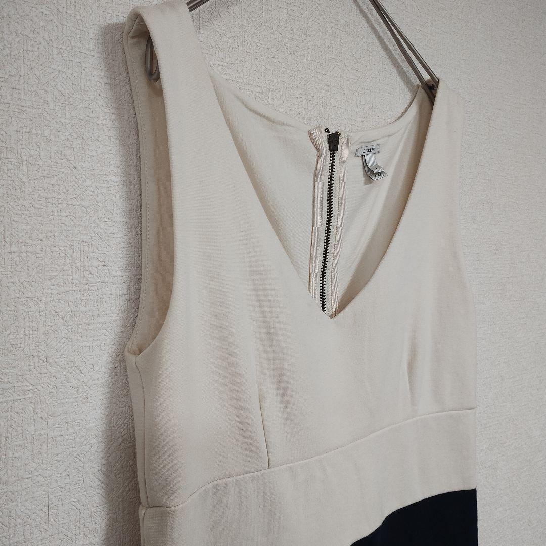 J・CREW ホワイト/ネイビー Vネック ノースリーブ ワンピース M リネン 5