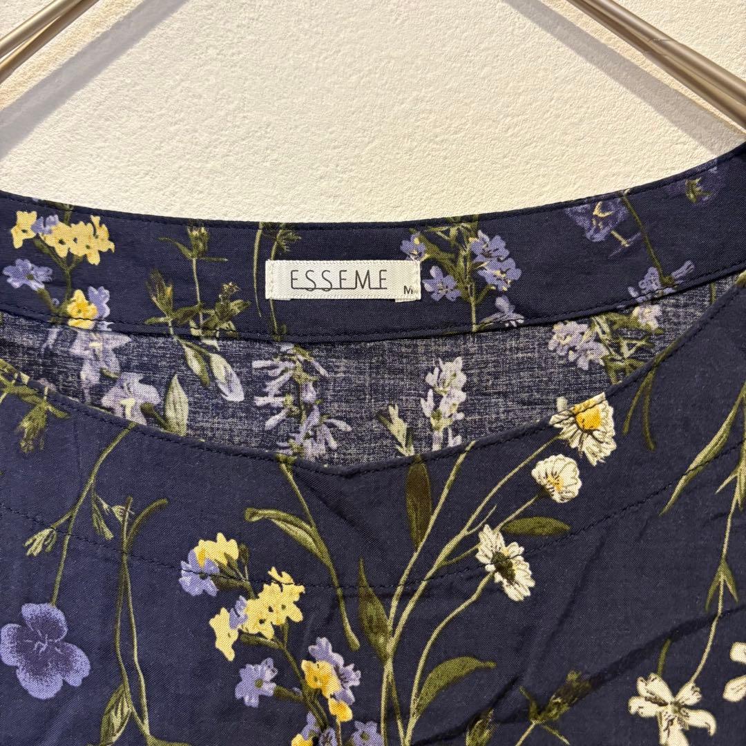 エスフレーム 花柄 チュニック ブラウス 七分袖　ネイビー 紺色　M かわいい 3