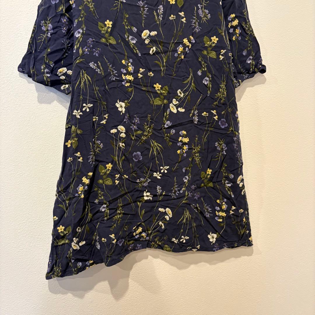 エスフレーム 花柄 チュニック ブラウス 七分袖　ネイビー 紺色　M かわいい 4