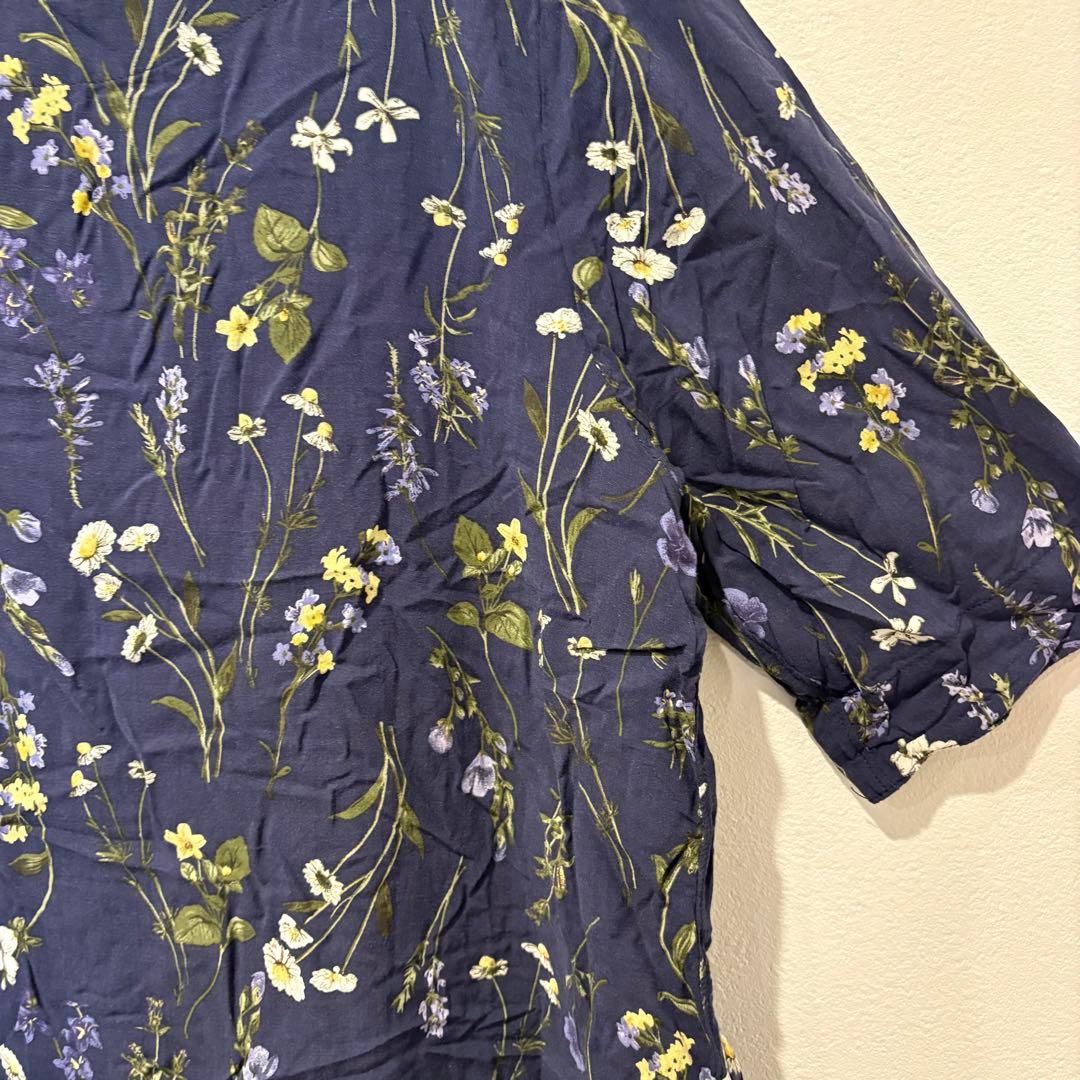 エスフレーム 花柄 チュニック ブラウス 七分袖　ネイビー 紺色　M かわいい 5