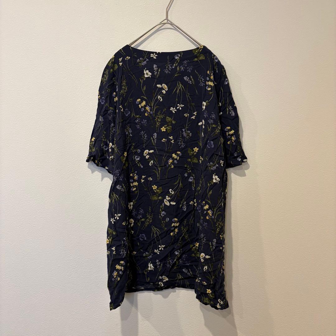 エスフレーム 花柄 チュニック ブラウス 七分袖　ネイビー 紺色　M かわいい 6