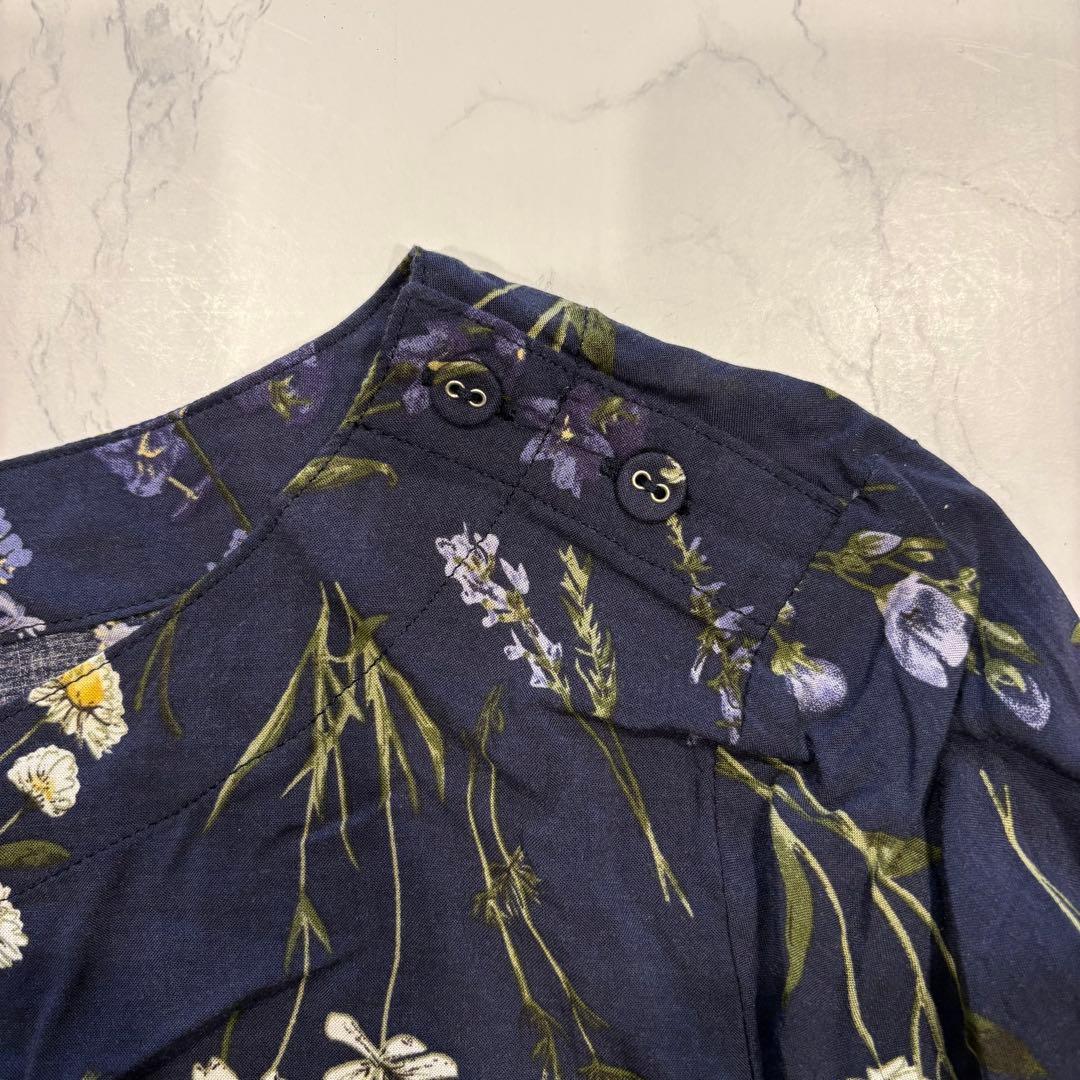 エスフレーム 花柄 チュニック ブラウス 七分袖　ネイビー 紺色　M かわいい 8