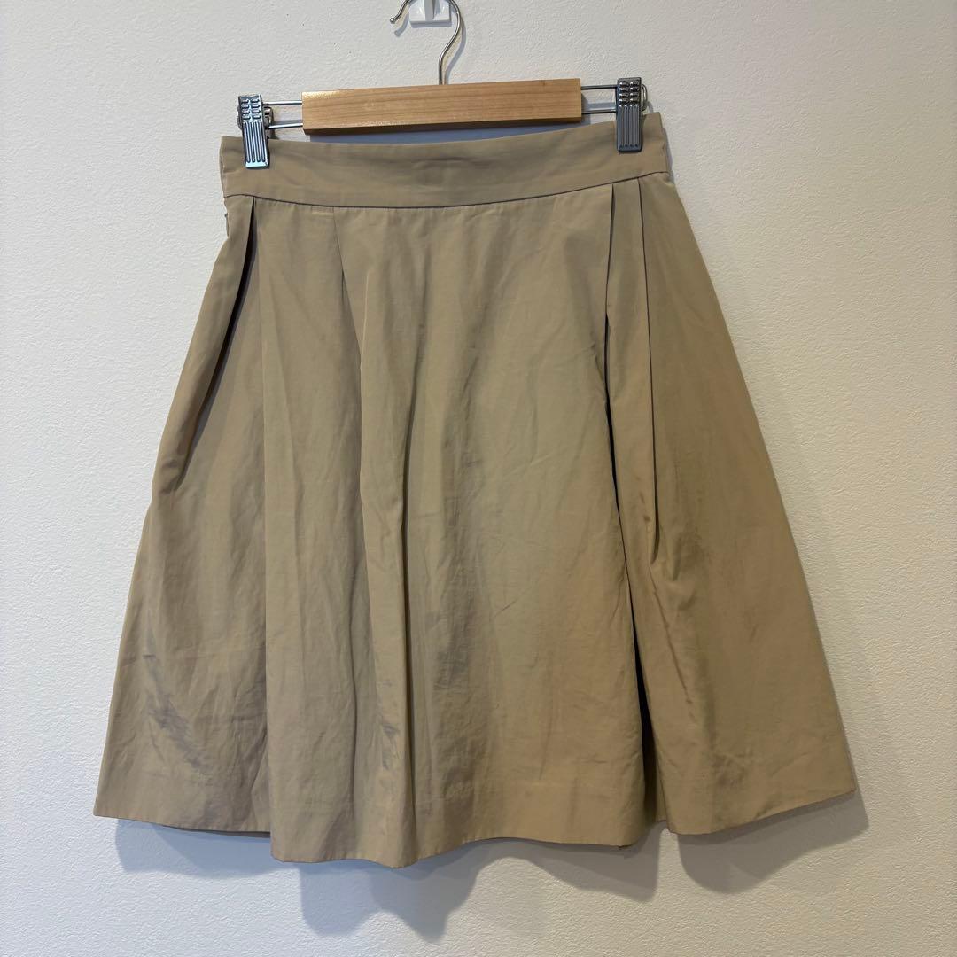 マカフィー フレアスカート ひざ丈 タック　ベージュ 日本製 34 S ブラウン 4