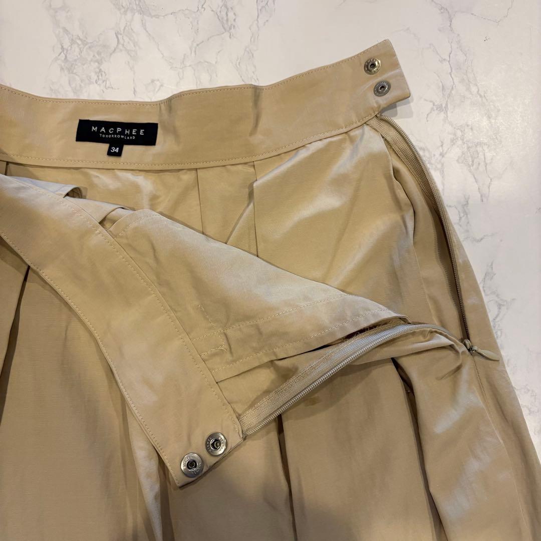 マカフィー フレアスカート ひざ丈 タック　ベージュ 日本製 34 S ブラウン 7