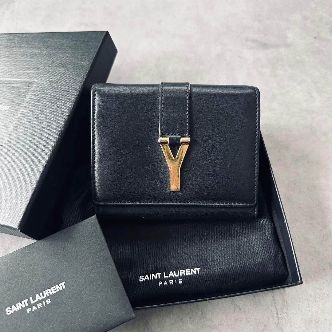 Saint Laurent Paris Yロゴ　レザー　三つ折り財布