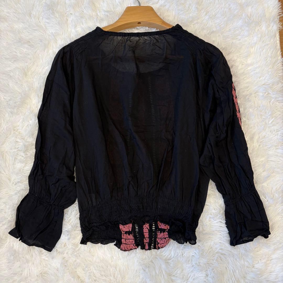 .ミスティック 刺繍 シアーブラウス 透け感 フレア　黒 ブラック　ピンク 6