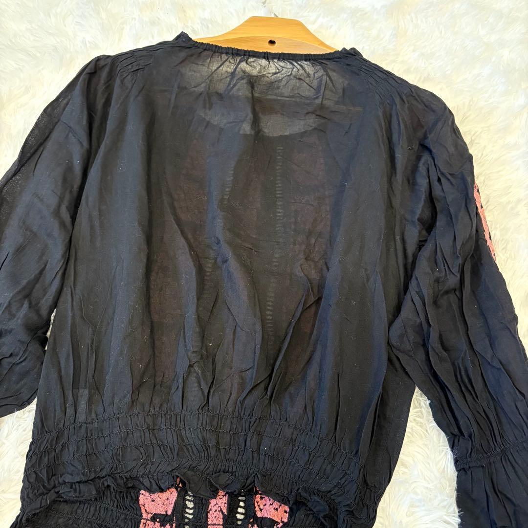 .ミスティック 刺繍 シアーブラウス 透け感 フレア　黒 ブラック　ピンク 7