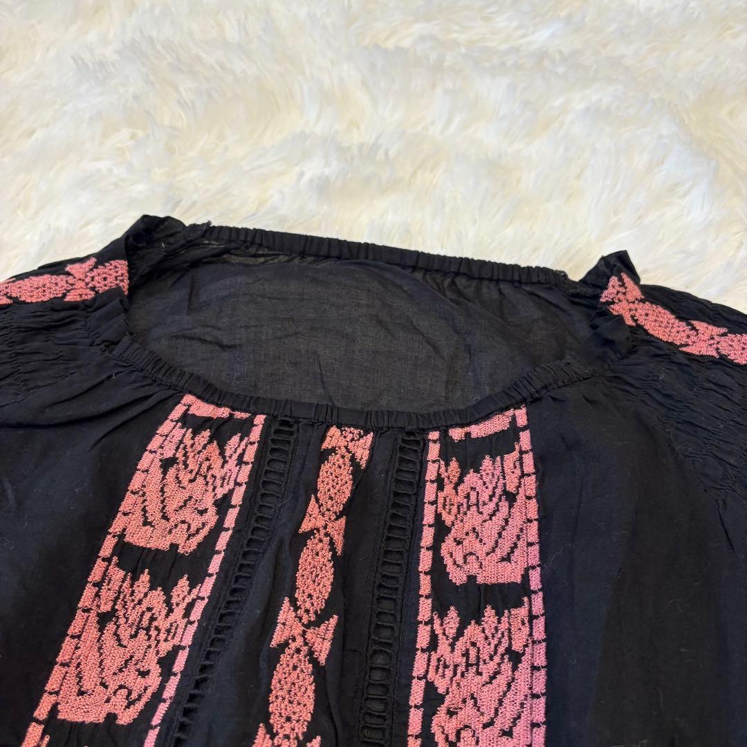 .ミスティック 刺繍 シアーブラウス 透け感 フレア　黒 ブラック　ピンク 8