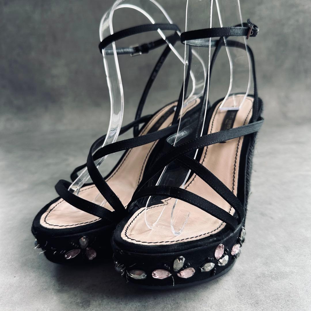 Louis Vuitton ビジュー ストラップ ウェッジソール サンダル 黒