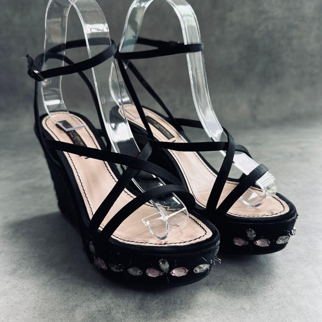 Louis Vuitton ビジュー ストラップ ウェッジソール サンダル 黒 2