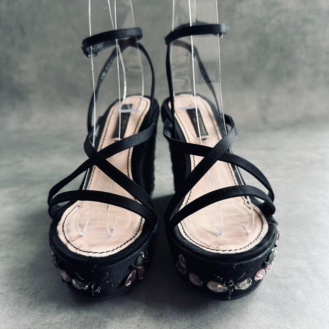 Louis Vuitton ビジュー ストラップ ウェッジソール サンダル 黒 3