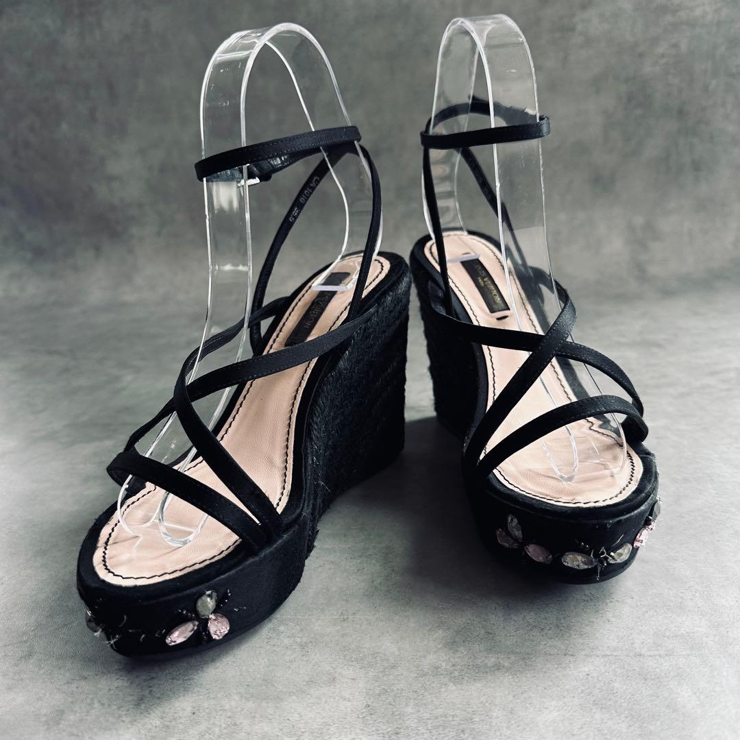 Louis Vuitton ビジュー ストラップ ウェッジソール サンダル 黒 4