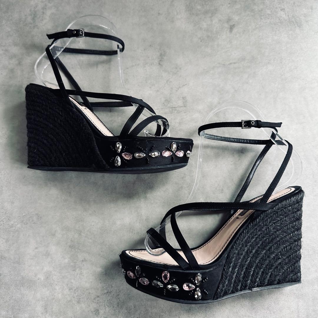 Louis Vuitton ビジュー ストラップ ウェッジソール サンダル 黒 5