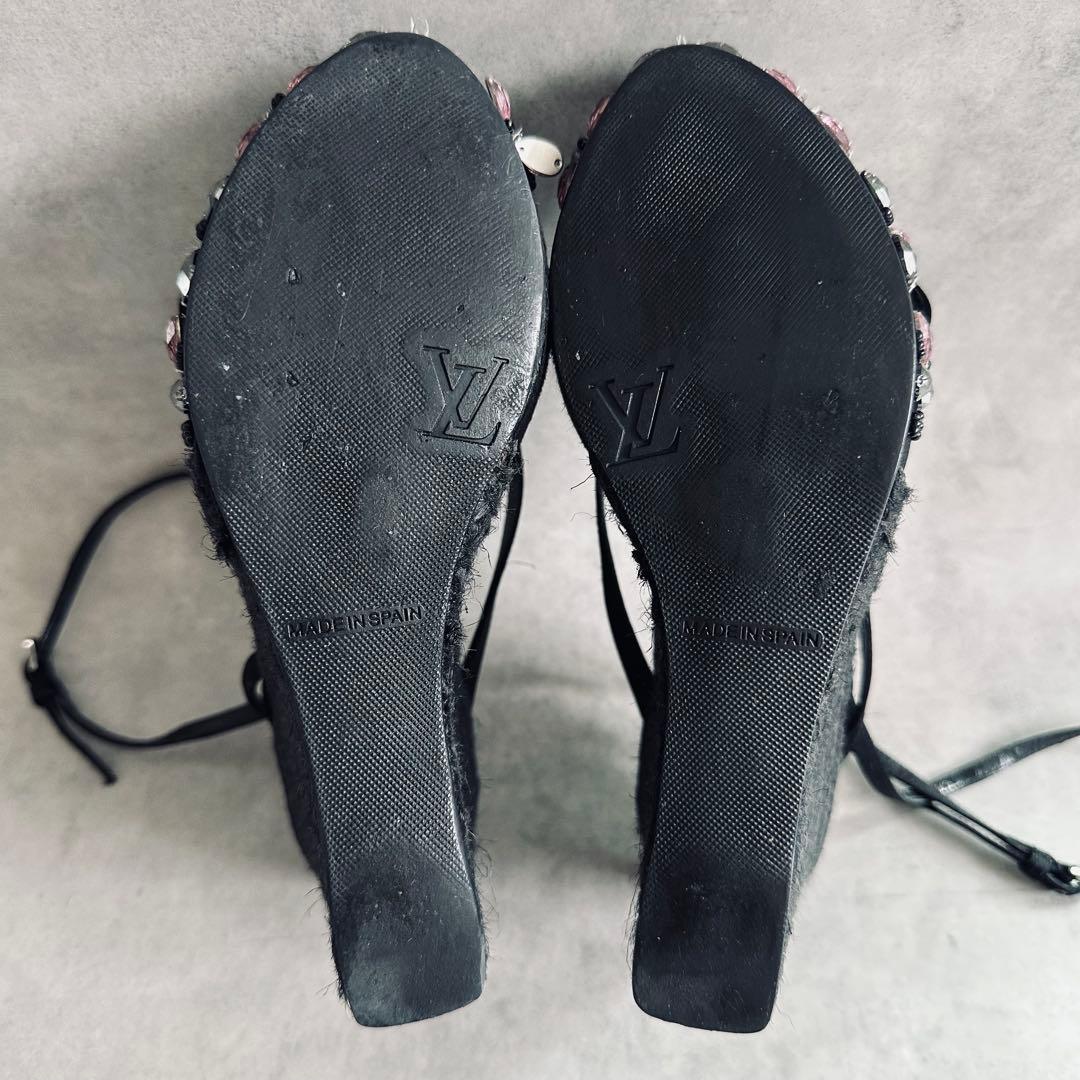 Louis Vuitton ビジュー ストラップ ウェッジソール サンダル 黒 8