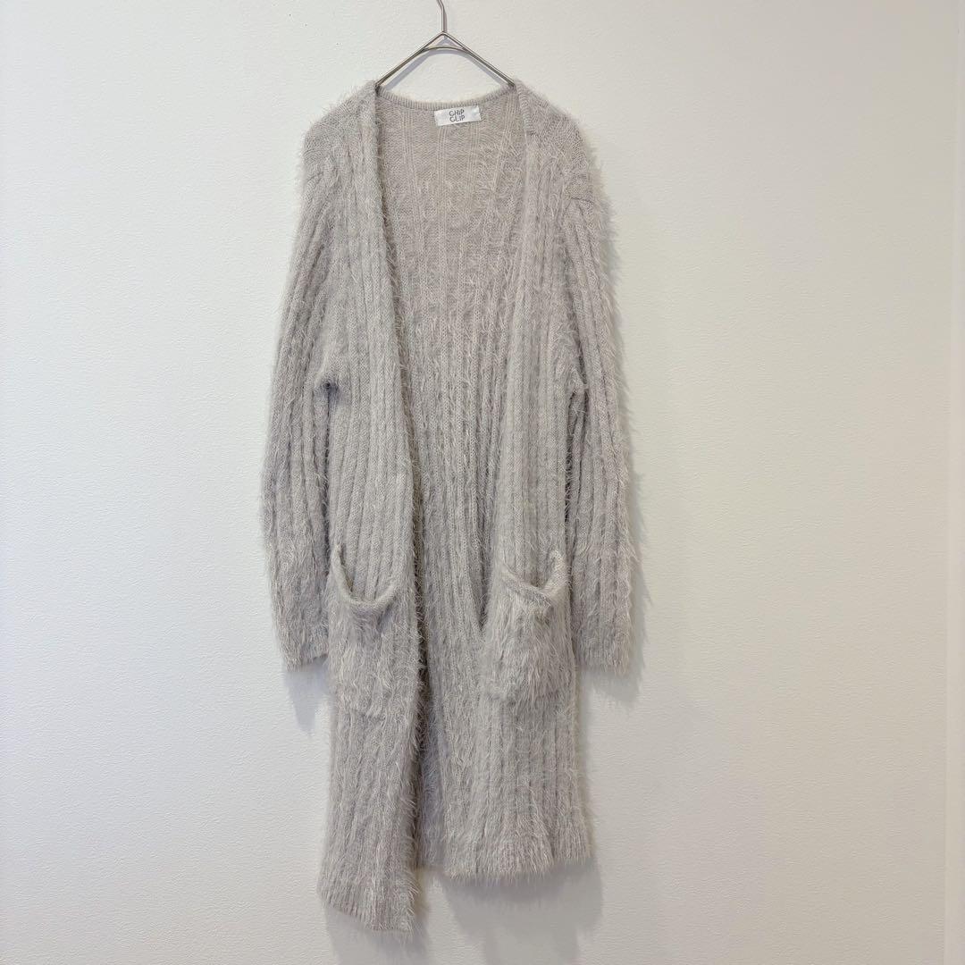 チップクリップ ロングカーディガン シャギー ニット グレー M ふわふわ 羽織