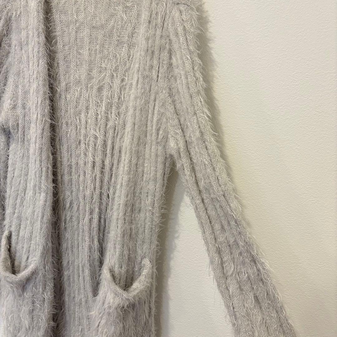 チップクリップ ロングカーディガン シャギー ニット グレー M ふわふわ 羽織 4